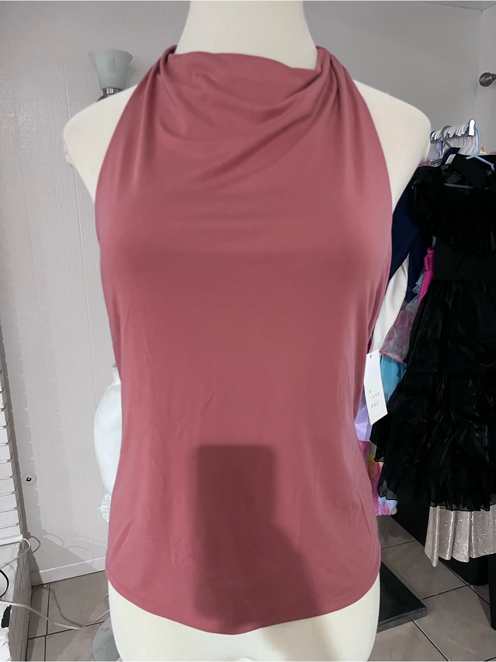 Sleeveless Draped Halter Top - Dusty Rose